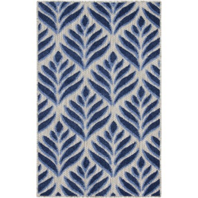 Aloha Blue Floral 2'8" x 4' Synthetic Flat Woven Outdoor Rug