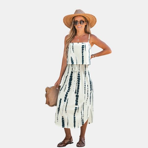 Женские платья Cupshe Women's Spaghetti Strap Tie-Dye Midi Dress-XL-White