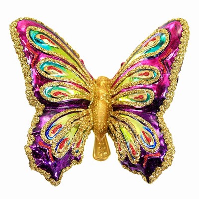 Huras Family 1.25 In Jeweled-Colored Butterfly Christmas  Spring Clip-On Glittered Tree Ornaments