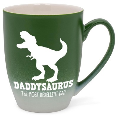 Elanze Designs Daddysaurus Rexellent Dad Two Toned Ombre Matte Green and White 12 ounce Ceramic Stoneware Coffee Cup Mug