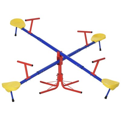 INFURNIC Baby Activity Gyms 4 Seater Kids Seesaw with 360 Degree Rotation for Backyard Fun, Multicolor, 71.8"*71.8"*19"