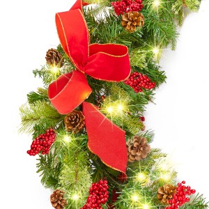 Best Choice Products 9ft Pre-Lit Pre-Decorated Garland w/ PVC Branch Tips, 50 Lights, Pine Cones, Berries - 1 of 4