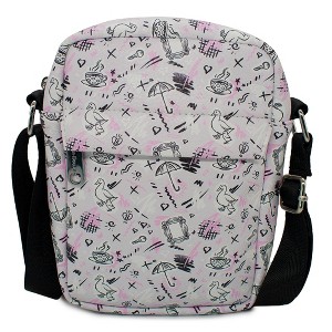 Friends Bag, Crossbody, with Friends Television Show Icons Sketch Collage, Gray, Vegan Leather - 1 of 4
