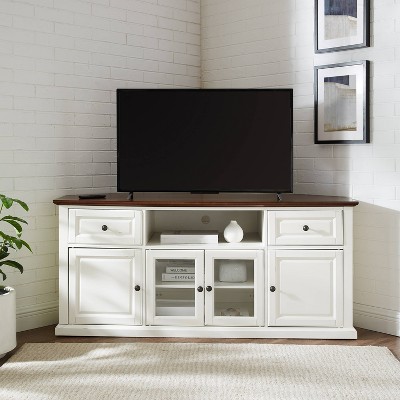 White Mahogany Corner TV Stand with Cabinets, 66"