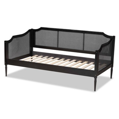 Twin Charcoal Wood and Synthetic Rattan Daybed with Slats