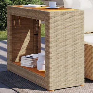 vidaXL Patio Side Table with Wooden Top Beige 39.4"x15.7"x29.5" Poly Rattan - 1 of 4
