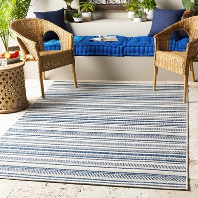 Hauteloom Olin White&Blue Striped Nordic Rug
