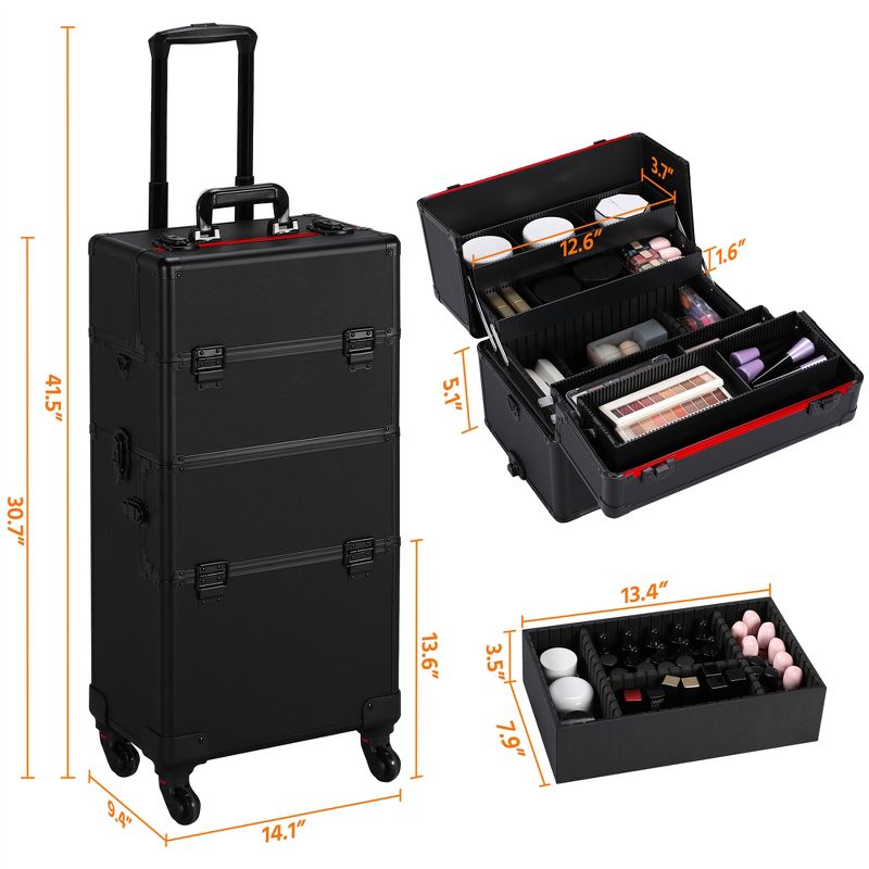 Yaheetech 3 in 1 Aluminum Cosmetic Case Professional Makeup Train Case, 3 of 8