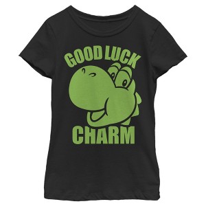 Girl's Nintendo Super Mario St. Patrick's Day Yoshi Good Luck Charm T-Shirt - 1 of 4