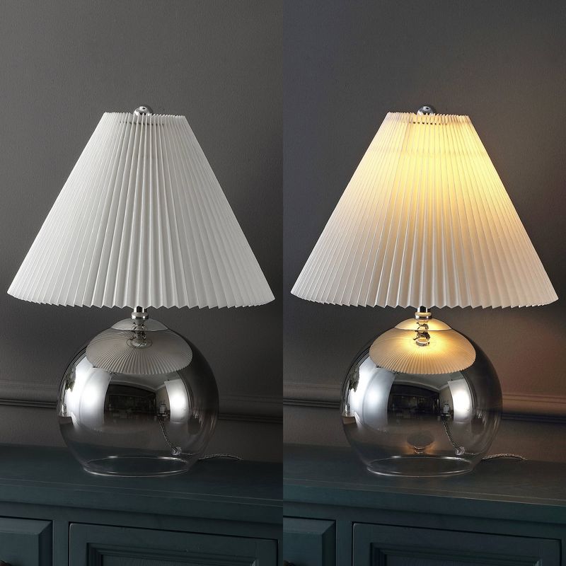 22.5&#34; Louisa MidCentury Round Glass/Iron Pleated Shade Table Lamp (Includes LED Light Bulb) Smoke Gradient/Chrome - JONATHAN Y, 5 of 9