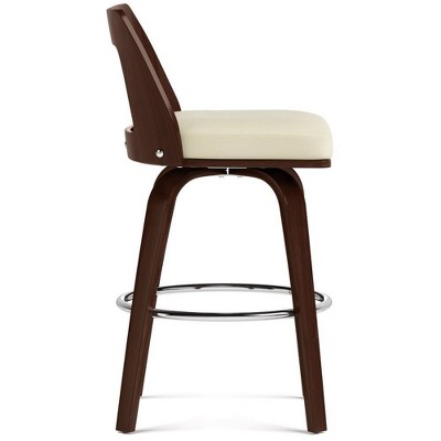 Cream Faux Leather and Walnut Wood Counter Stools, Set of 2