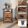 Tangkula Nightstand Bedside Sofa End Table w/ Charging Station Open Shelves & Drawer - 4 of 4