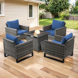 Buenhomino Patio Wicker Furniture Set with Fire Pit Table, PE Rattan Swivel Patio Chairs with Propane Fire Pit Table, 5 Pieces Patio Conversation Set - 1 of 4