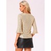 INSPIRE CHIC Women's Sequin 3/4 Bell Sleeve V Neck Metallic Sparkly Glitter Party Blouse - 3 of 4