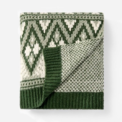 Photo 1 of Knit Fair Isle Throw Blanket Green/Cream - Threshold designed with Studio McGee