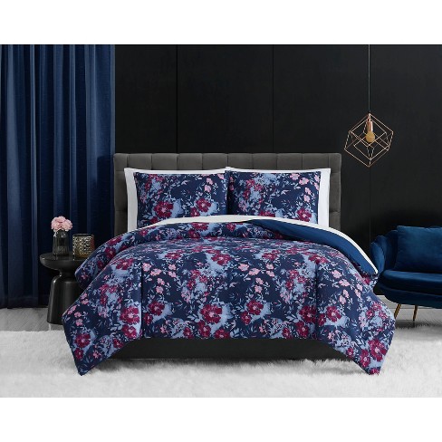 Badgley Mischka 2pc Twin/Twin Extra Long Home Midnight Garden Comforter Set  Navy Blue