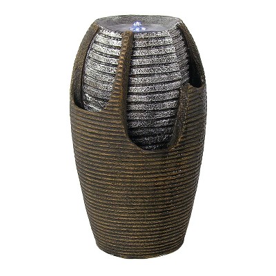 Sunnydaze Outdoor Polyresin Solar Powered Bubbling Pot with Silver Accents Water Fountain with LED Light - 22"