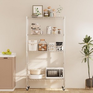 4 Tier Metal Storage Shelf with 360¡ã Rotating Wheels, Heavy Duty Adjustable Storage Rack with Casters - 1 of 4