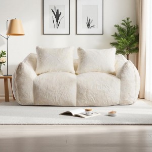 75.2" Rabbit Fabric Oversized Bean Bag Loveseat with High-Density Foam & Pillows - 1 of 4
