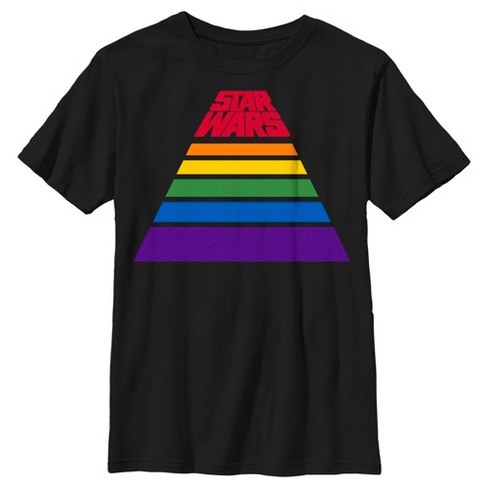 Kids Star Wars Pride Rainbow Stripe Pyramid Logo T-Shirt - Black - Large