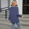 Womens Long Sleeve Tops Stripe Layered Look Top Lightweight Color Block Basic Tops Soft Sweatershirts Crew Neck T Shirt with Pockets - 2 of 4