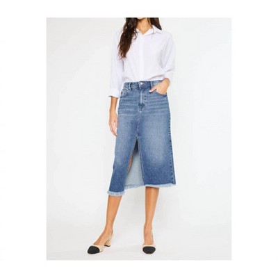 Women's High Rise Denim Midi Skirt - KanCan