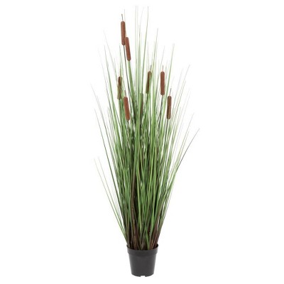Artificial Grass with 8 Cattails Potted (48") Brown - Vickerman