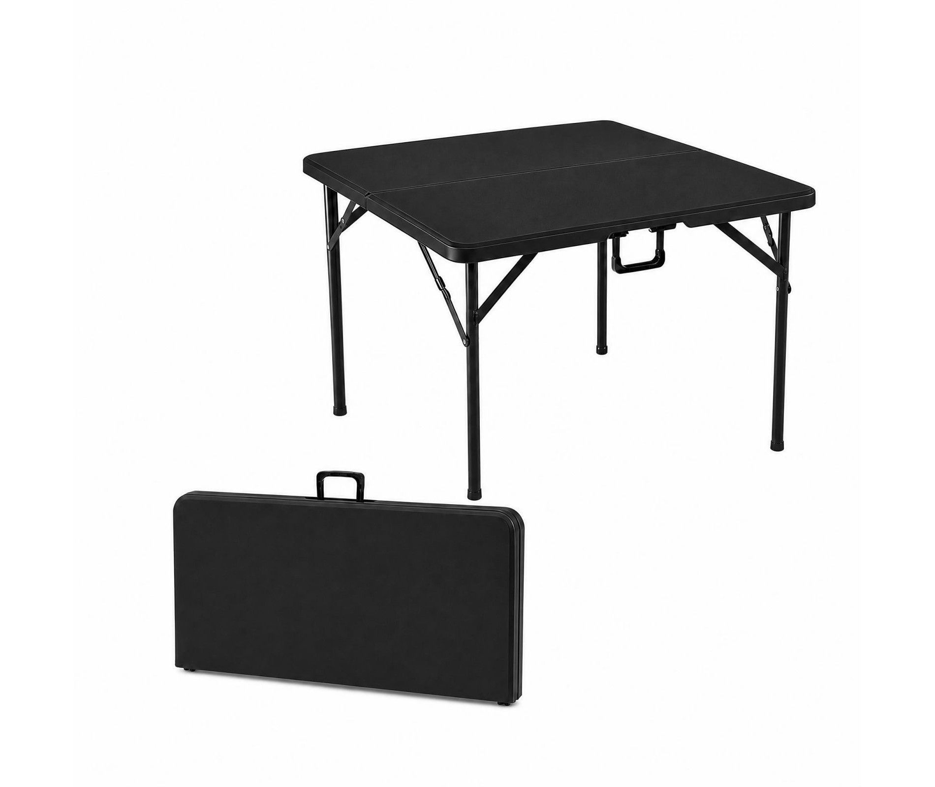 Gymax Portable Table Fold-in-Half Camping Table with Carrying Handle Plastic Table for Picnic Black