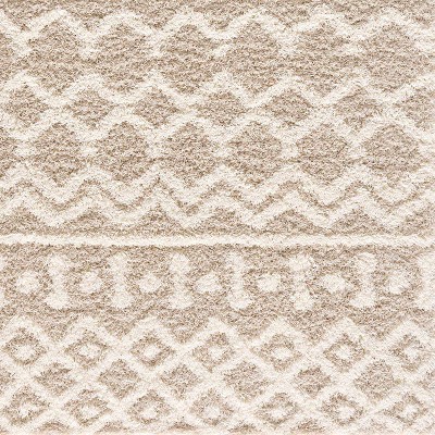 Ivory and Beige Square Shag Rug 6'7" Synthetic