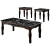 Traditional Espresso Solid wood 3pc Tables Set 1x Coffee Table and 2x End Tables Faux Marble Top Living Room Furniture - 2 of 4