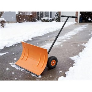 Snow Shovel with Wheels for Driveway, 20" Wide Adjustable Snow Pusher with 5-Position Angle & Height Handle, Snow Removal Tool for Sidewalks, Orange - 1 of 4