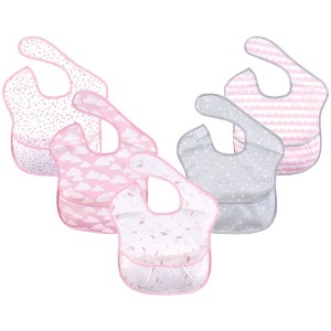 Hudson Baby Infant Girl Waterproof Polyester Bibs 5pk, Magical Unicorn - 1 of 1