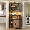 Wine Bar Cabinet, Tall Coffee Bar Station with Power Outlets and Wine Rack, Kitchen Microwave Stand Bakers Rack Cabinet for Living Room - 3 of 4