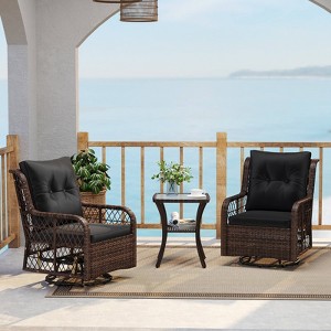 Costway 3 PCS Patio Furniture Set with 2-Tier Side Table and Cushions for Porch Brown/Black - 1 of 4