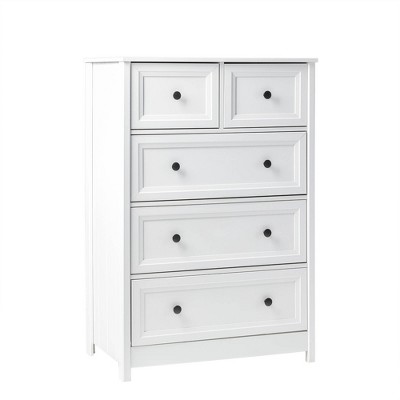 Farmhouse 5 Drawer Grooved Tall Storage Dresser White - Saracina Home: Vertical Chest for Bedroom Storage