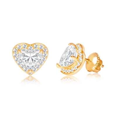 Chanteur Hypoallergenic Kids Jewelry Accessories Heart White CZ Yellow Gold Brass Plating Stud Earrings Surgical Titanium Posts