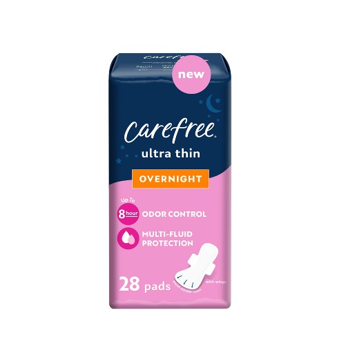 Carefree Ultra Thin Overnight Pads With Wings - 28ct : Target