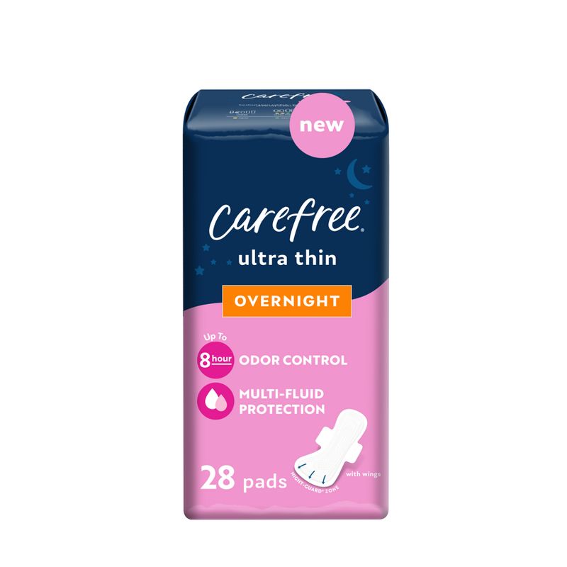 Carefree Ultra Thin Overnight Pads with Wings - 28ct, 1 of 9