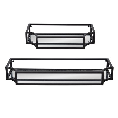 Ciel Modern Black Glass Floating Shelves with Scalloped Frame