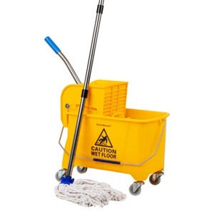 Mind Reader Bucket with Wringer and Mop  Set, 22 Qt (5.5 Gallon), Floor Cleaning, Wheels, Plastic, 16.25"L x 10.75"W x 24.5"H, Yellow - 1 of 4