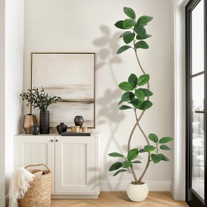 Garvee 5/6/7FT Artificial Plants Rubber Tree with Resin Pot & Stone Faux Fiddle Leaf Fig Tree Indoor Artificial Trees Tall Plant Fake Tree - 1 of 4