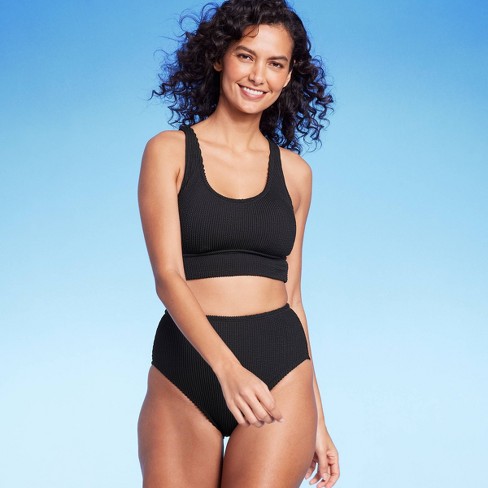 High-Neck Textured Cropped Tankini Swim Top for Women