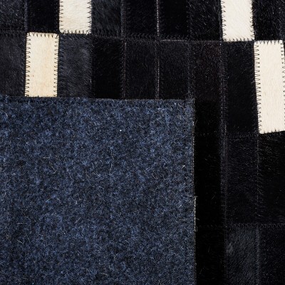 Black and Beige Handmade Geometric Cowhide Area Rug