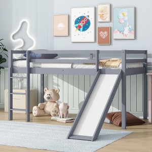 NicBex Twin Size Loft Bed Low Height Wooden Bed Frame with Slide, Ladder and Full Length Guardrail, No Box Spring Required, Space Saving - 1 of 4