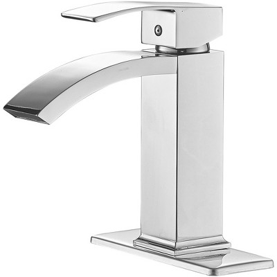 BWE Waterfall Single Hole Single-Handle Low-Arc Bathroom Sink Faucet With Pop-up Drain Assembly