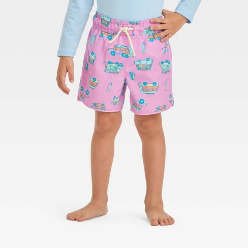 Toddler Boys' Dolphin Hem Truck Printed Swim Shorts - Cat & Jack