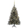 vidaXL Artificial Christmas Tree LED & Ball Set with Flocked Snow, Lifelike PVC & PE Branches - 94.5" Height, Steel Stand, Green and Gold Ornaments - 2 of 4