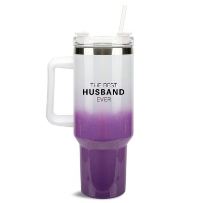 100 North The Best Husband Ever. Wrap-Around 40 Oz. Stainless Steel Water Bottle Coffee Mug, Spill & Leak Resistant, Travel Tumbler with Handle, Lid &