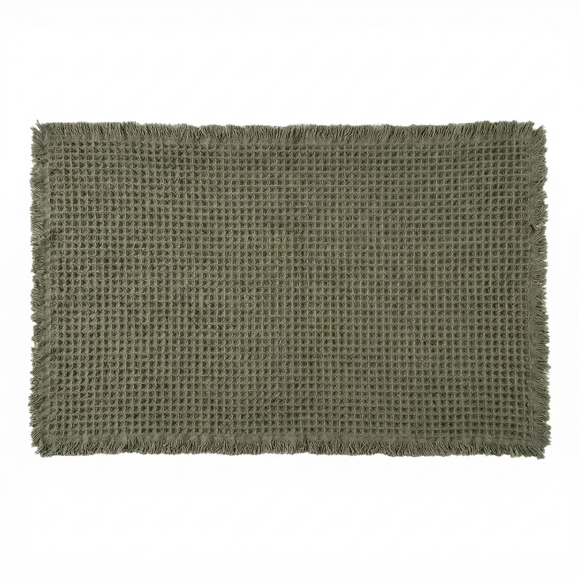 Set of 2 Waffle Bath Rugs (18x30") - Boho Non-Slip, Super Absorbent, Ultra Soft Rubber Backed Mats for Bathroom, Tub & Shower Floor (Green)
