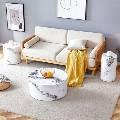 CAVINAS Coffee Tables for Living Room Modern Cylindrical Coffee Table Patterned Design Side Table for Dining Room and Bedroom